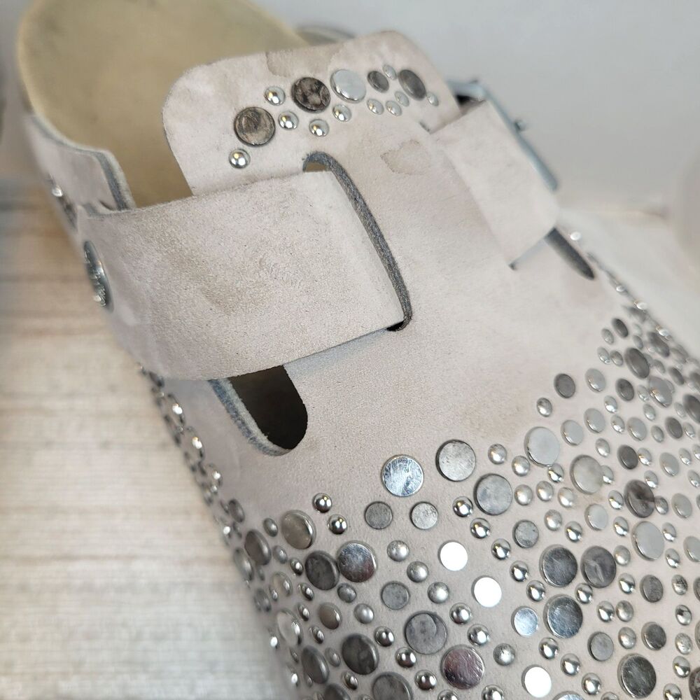 Rare Birkenstock Boston Rivets / Studs Taupe Soft Suede Leather Women's 10 EU 41 - Picture 15 of 16